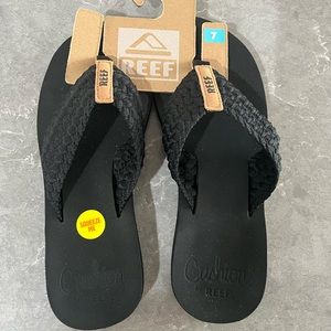 REEF Cushion Threads Black Flip Flop Slip-on Sandals Size 7